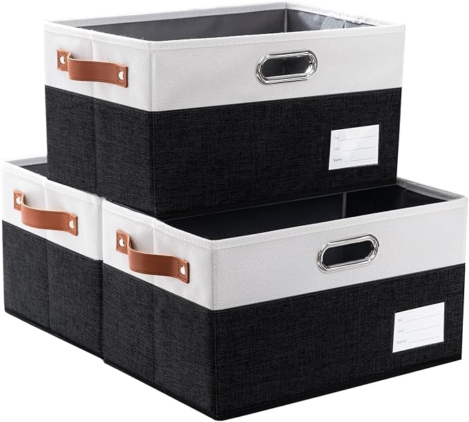 PRANDOM Foldable Storage Bins with Handles [3-Pack] Fabric Collapsible Storage Boxes Baskets Cubes Containers with Handles fo