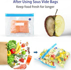 Sous Vide Bags 31 Pcs (24 Pcs Vacuum Zipper Bags & 2 Seal Clips & 5 Air Valves),Reusable BPA Free Vacuum Sealer Bags Vacuum F