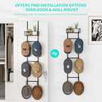 HapiRm Over Door Hat Rack - 2 Packs Wall Mounted Hat Holder with 6 Hooks and Metal Basket Design, Baseball Cap Organizer Stor