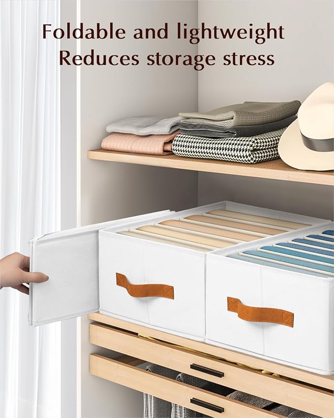 Homsorout Clothes Organizers and Storage - 4/5/7 Grids Fabric Jeans Organizer with Handles, Foldable Closet Organizers Divide