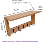 Wall Shelf with Hooks, Multi-Purpose Wooden Shelf & Metal Hooks for Home Entryway, Living Room,Office - Heavy Duty Coat Rack 