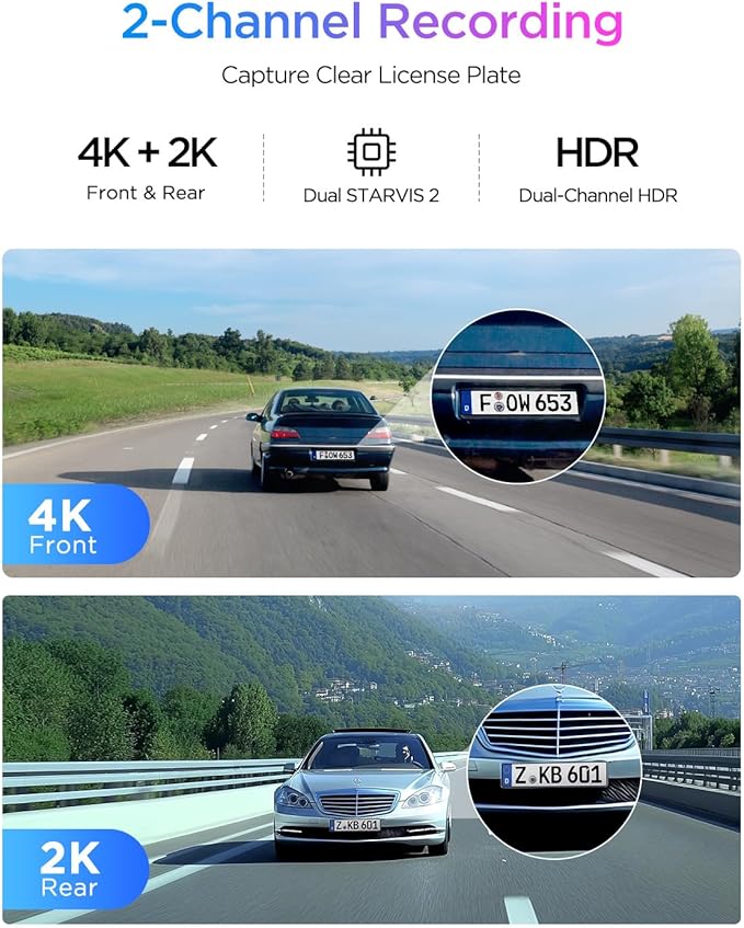 VIOFO A329S 4K 60FPS Dash Cam Front and Rear, 4K+2K Dual Dash Camera for Cars, Power Saving Parking Mode, Wi-Fi 6 App Control