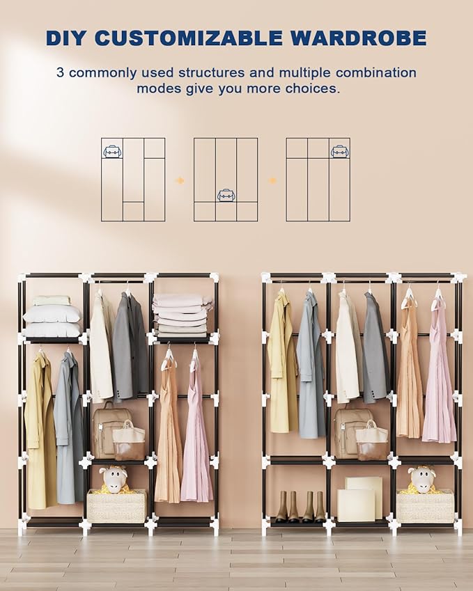 Mavivegue Portable Closet, 50 Inch Wardrobe Closet, Portable Closets for Hanging Clothes with 3 Hanging Rods and 6 Storage Sh