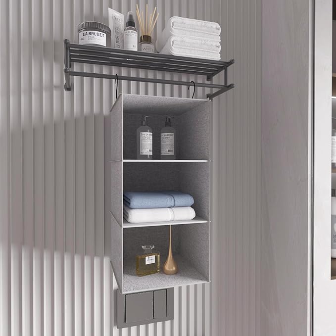 Hanging Closet Organizer, Easy Mount Collapsible 3-Shelf Camper Closet Wardrobe Hanging Storage Shelves, Folded Clothes Towel