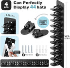 4 Pack Hat Organizer for Baseball Caps, Detachable DIY Hat Rack for Wall Hat Holder Hold up to 44 Hats, Baseball Cap Organize