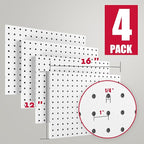 Spampur Peg Board, 4 Pack Metal PegBoard Organizer with Accessories, White Pegboard Panels with 50 Pcs Hooks and Baskets, Wal