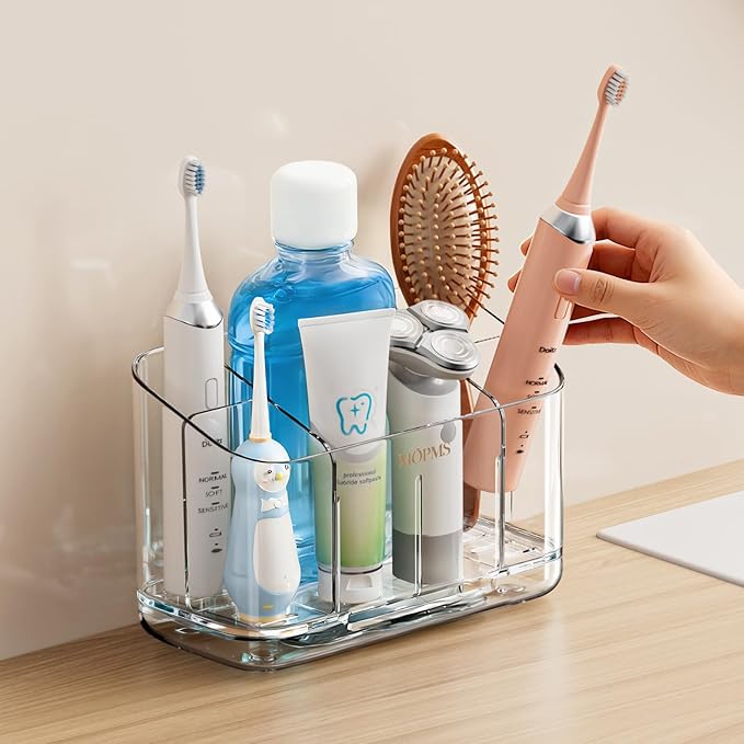 Toothbrush Holders for Bathroom Countertop Organizer, 5 Slots Large Capacity Electric Toothbrush Holder Wall-Mount for Space 