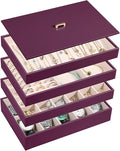 Voova Stackable Jewelry Organizer Tray with Lid, PU Leather Jewelry Storage Holder for Drawer Inserts, Jewellery Display Box 