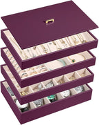Voova Stackable Jewelry Organizer Tray with Lid, PU Leather Jewelry Storage Holder for Drawer Inserts, Jewellery Display Box 