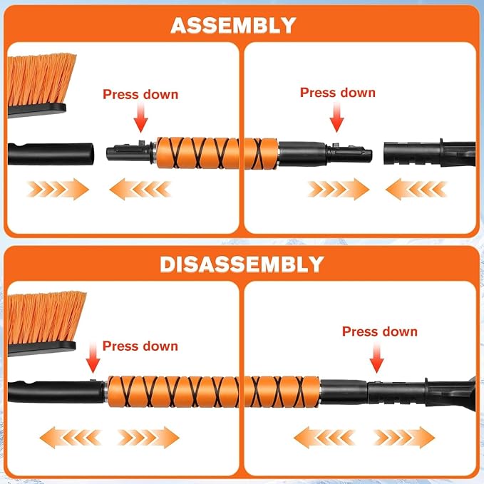Telescopic Snow Brush Ice Scraper Combo, 2-in-1 Adjustable Length 26-36in & 360° Pivoting Head for Car Truck SUV, Christmas Auto Gifts