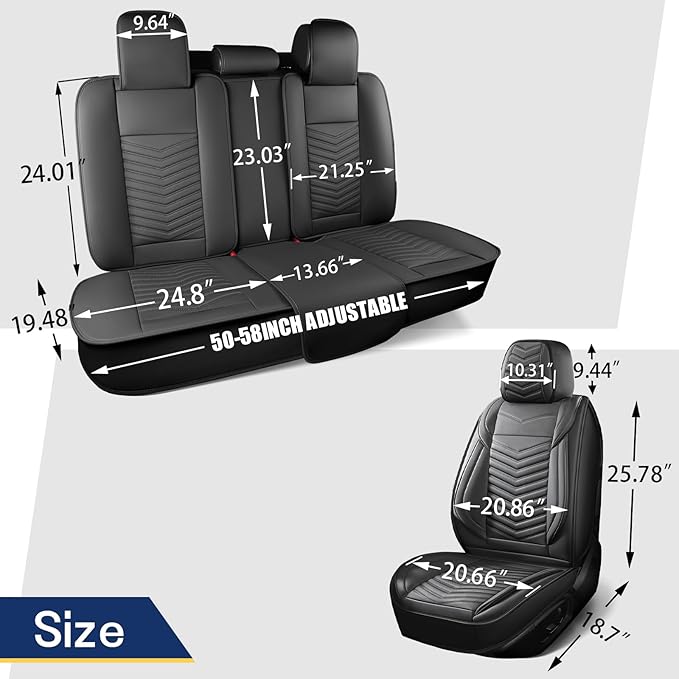 Nappa Leather Car Seat Covers Full Set, Gray Car seat Protector 5 Seats, Waterproof Car Seat Cushion, Universal Automotive Se