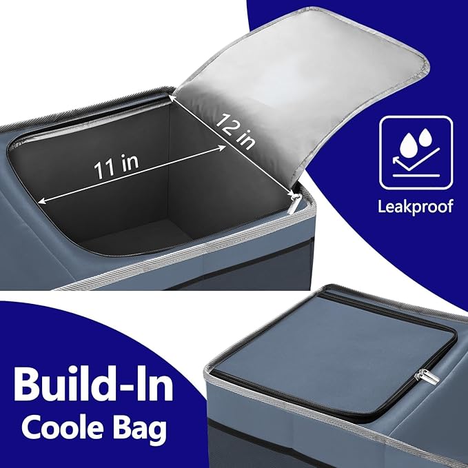 Trunk Organizer with Built-in Insulated Leak Proof Cooler Bag,Collapsible Cargo Organizer for SUV with Non Slip Bottom