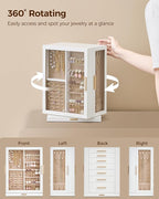 Glimmloop 360° Rotating Jewelry Box with 7 Drawers, Spacious Vertical Jewelry Organizer with Glass Window, Jewelry Storage Ca