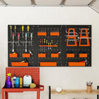Goplus Pegboard Wall Organizer, 9-Bin Parts Rack Organizer w/Hammer Racks, Tool Holders & Hooks, Heavy-Duty Utility Tool Stor
