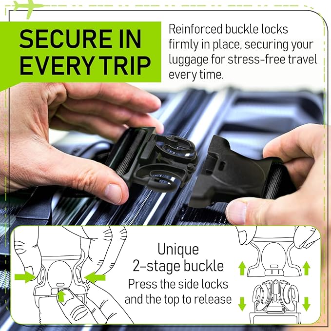 Untethered Ultimate Travel Set: 4 Premium Luggage Straps and 4 Silicone Tags - Secure & Identify Your Bags with Ease (Black +