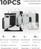 Percover Compression Packing Cubes 10-Piece Set, Packing Cubes Compression for Travel with Toiletry Bag, Laundry Bag & Shoe B