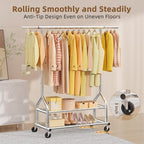 EAGMAK Heavy Duty Clothes Rack Load 556 LBS, Rolling Clothing Rack With Shelves, Height Adjustable Metal Clothes Hanger with 