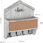 J JACKCUBE DESIGN Wall Mounted Rustic White Wash Mail and Key Holder, Wooden Floating Organizer with Mail Storage, 4 Key Hold