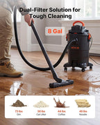 VEVOR 3-in-1 Shop Vac, 8 Gallon Wet Dry Shop Vacuum, 4.5 Peak HP Portable Vacuum Cleaner with Blower, Dual-Filter, 950W Input