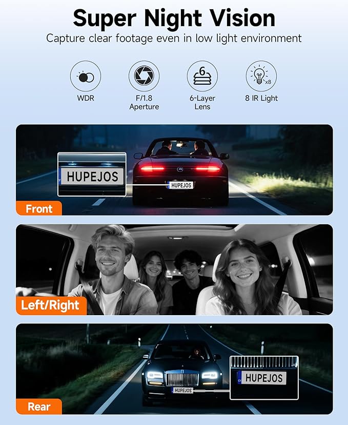 360° Dash Cam Front and Rear Inside, 4 Channel Dash Camera for Cars FHD 1080Px4, Built-in Wi-Fi, 3.16” IPS Screen, WDR Night 