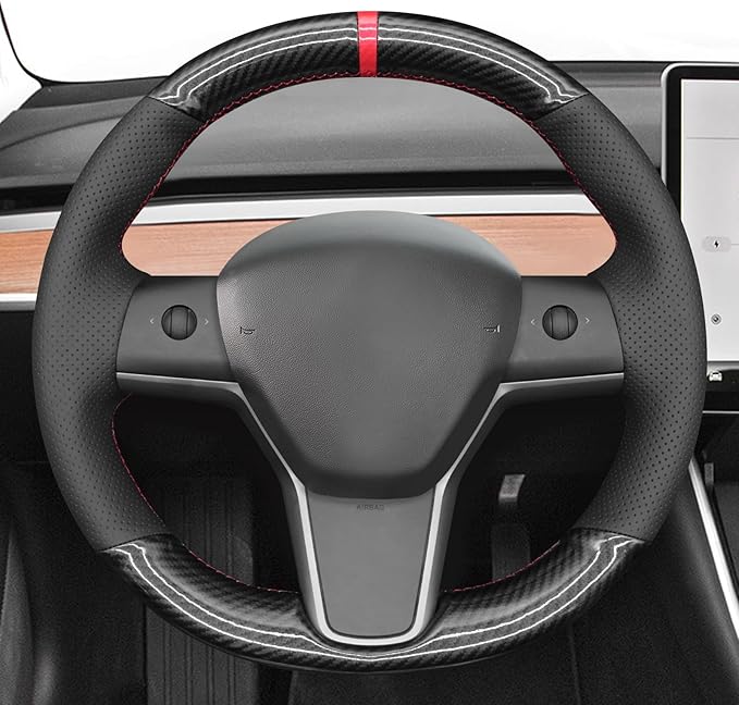 MEWANT Hand Stitched Steering Wheel Cover for Tesla Model 3 2017-2023 / Model Y 2020-2023 for Tesla Model 3/Y Accessories
