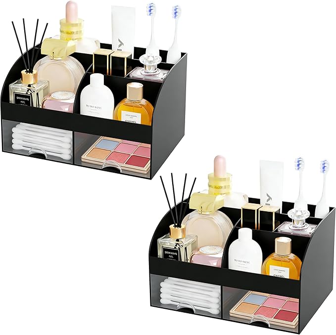 Makeup Organizer with 2 Drawers, Cosmetic Storage for Dresser Vanity and Bathroom Countertop,Make up organization and Skincar