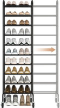 STORAGE MANIAC 10-Tier Expandable Shoe Rack, 44 Pairs Tall Vertical Shoe Rack, Heavy-Duty Metal Adjustable Shoes Organizer fo