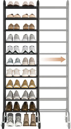 STORAGE MANIAC 10-Tier Expandable Shoe Rack, 44 Pairs Tall Vertical Shoe Rack, Heavy-Duty Metal Adjustable Shoes Organizer fo