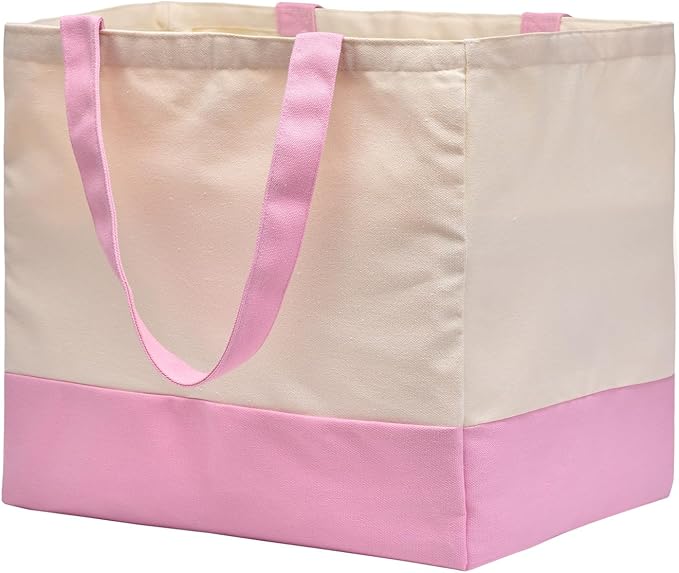 Canvas Reusable Grocery Bags Heavy Duty, 8.3 gal Foldable Large Tote Bag with Handles, Holds 60 lbs Canvas Shopping Bags, 1 Pack