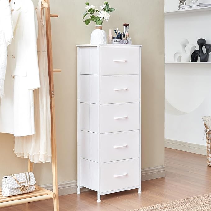 Somdot Tall Dresser for Bedroom with 5 Drawers, Storage Organizer Chest of Drawers with Removable Fabric Bins for Closet Beds