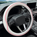 HAOTULE Leather Steering Wheel Cover， with Anti-Slip Stripe Design - Enhanced Grip, Fashion Style, Safe, Non-Slip, Breathable