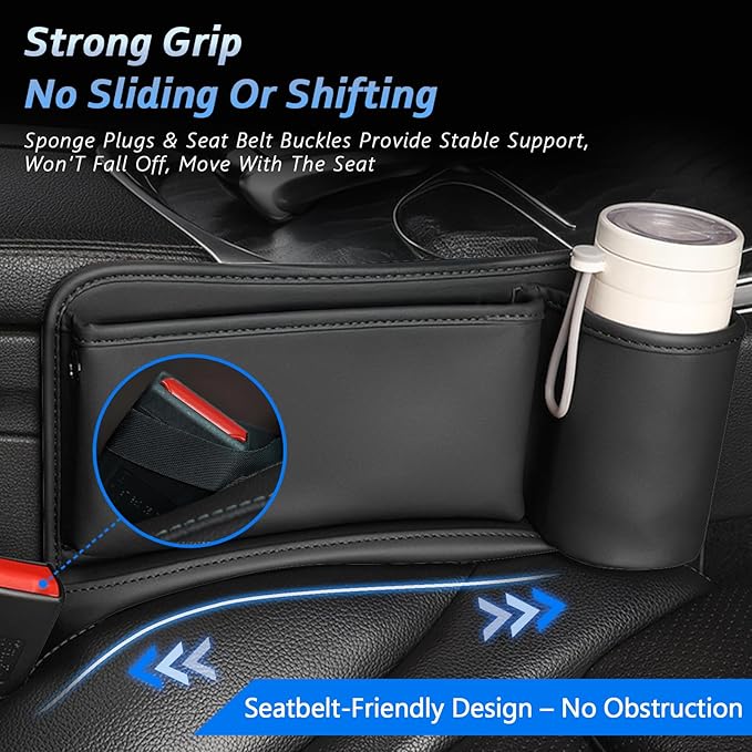 Car Seat Gap Filler Organizer 2 Pack, Car Seat Organizer with Cup Holders, 3-in-1 Removable Auto Organizer for Women, Universal Fit SUV Truck Fill The Gap Between Seats & Console(Black)