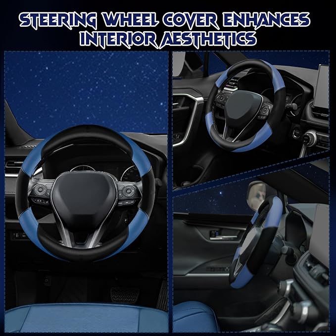 Soft Leather Steering Wheel Cover with Breathable Design and Anti-Slip Grip, Fully Compatible with Tesla, Toyota, Honda, Niss