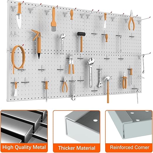 TORACK 4 PCS Metal 12 x 24 in Pegboard Panels, Garage Tools Organizer Pegboards for Workbench, Modular Peg Board, Tool Organi