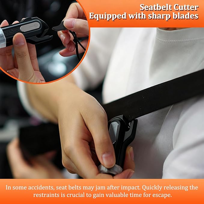 2-in-1 Window Glass Breaker Seatbelt Cutter, 2-Pack Emergency Keychain Car Escape Survival Tool, Safehammer for Land/Underwat