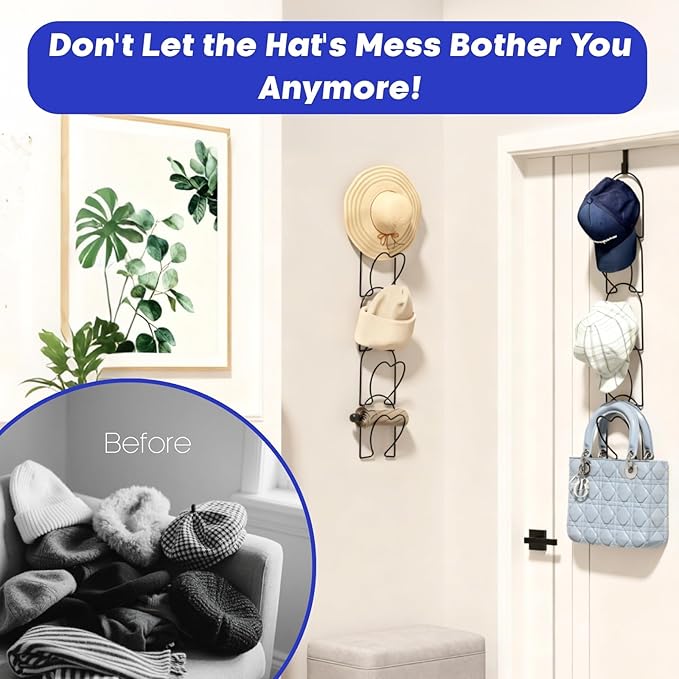 LINFIDITE 15 PCS Baseball Hat Rack Hanger Holder Organizer Flexible Multi Hook Wall Mounted Over Door Cap Display Storage Rac
