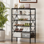 6 Tiers Shoe Rack, Large Capacity Shoe Rack Holds 32 Pairs of Shoes, Durable and Stable, Adjustable Metal Shelf Stackable Sho