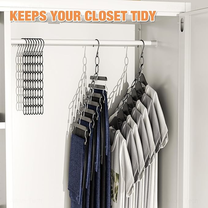 NiHome Clothing Chain Hangers 10-Pack for Home, Office & Travel, Metal Closet Organizer Space Saving Hangers with Safety Cap 