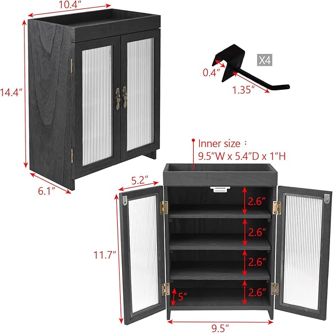 Ikee Design Wooden Countertop Storage Cabinet with Wavy Magnetic Door, Adjustable Shelves, Removable Hooks. Perfect for Perfu