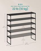 SONGMICS Shoe Rack, 5-Tier Shoe Organizer, Metal Storage Shelf, Upright or Upside Down, for 20-25 Pairs, Stackable, for Entry