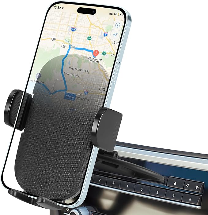 Shock-Resistant CD Slot Phone Holder for Car, CD Player Phone Mount with Adjustable Clamp, 360° Rotation, Non-Slip, Single-Button Release, Heat-Resistant, Universally Compatible with iPhone & Samsung