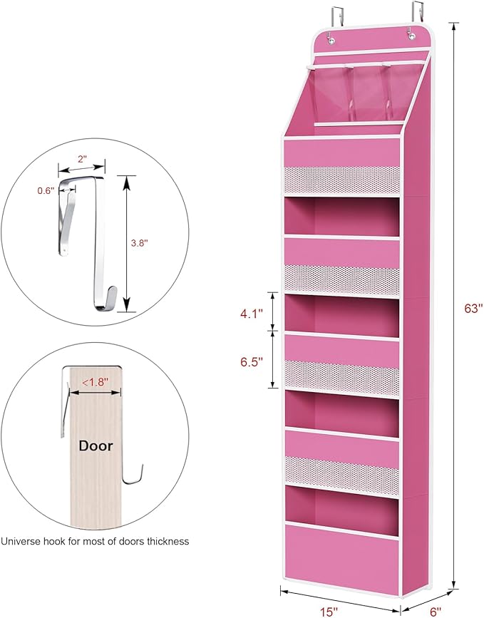 Univivi 6-Shelf Over Door Hanging Organizer Fabric Baby Door Storage with 5 Large Pockets and 3 Small PVC Pockets Wall Mount 