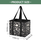 Skull Black Reusable Grocery Bags Large Shopping Tote Bag with Reinforced Bottom Board, Water Resistant Foldable Storage Bags