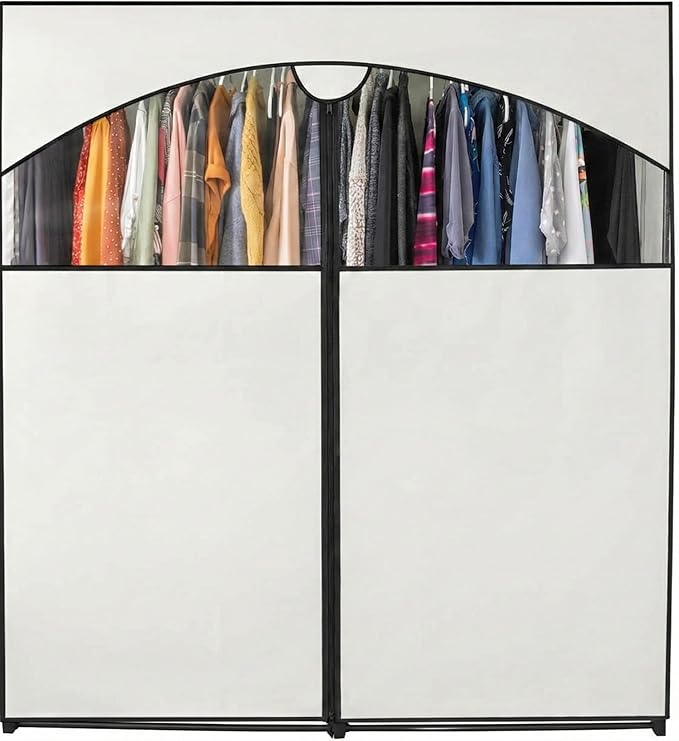 HOLDN’ STORAGE Portable Wardrobe Closet - 65 lb Large Capacity, Internal Heavy Duty Metal Rod, Zipper & Clear Window, Durable