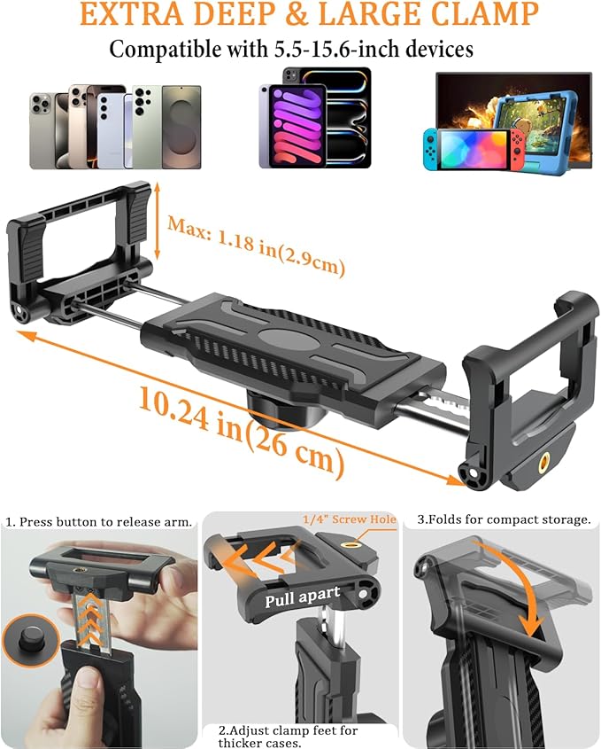 Car Headrest Tablet Holder, [Adjustable Extension Arm] Back Seat Tablet Mount with Foldable Wide Clip, Essential for Kids Travel, for iPad Pro 13, Air, Mini, Galaxy Tab, Fire, 5.5-15.6" Devices