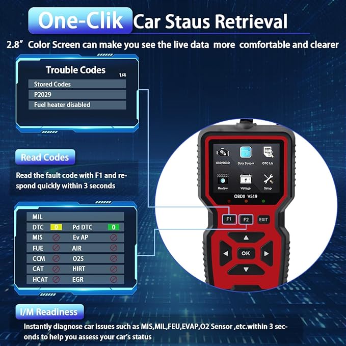 2025 New OBD2 Scanner Diagnostic Tool - Check Engine Light Code Reader with Reset, Battery Voltage Tester, Modes 6 & 8,