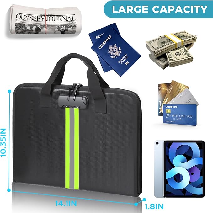 Accordion File Organizer with Combination Lock,Fireproof Expanding File Folder with Multi Pockets,13 Pockets Document Organiz