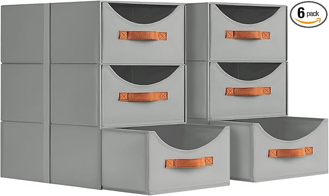Homsorout Stackable Storage Drawers - Large Collapsible Storage Bins with Drawers, 6 Pack Closet Shelf Organizer Basket, Fabr