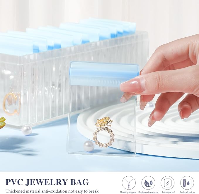 HOMEHIVE Acrylic Jewelry Box Organizer, Clear Jewelry Organizer Holder with 20 Portable Anti Tarnish Jewelry bags, Travel Jew