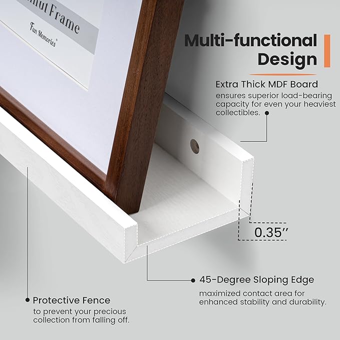Fun Memories Picture Ledge Shelf, 48 Inch Long Floating Shelves Set of 6, Picture Shelf for Wall with Lip, Large Nursery Book